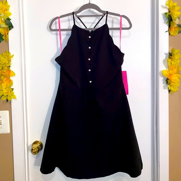 NWT: Betsey Johnson Women's Scalloped Halter Mini Dress W/ Pearl Buttons Size 10 - Picture 1 of 9